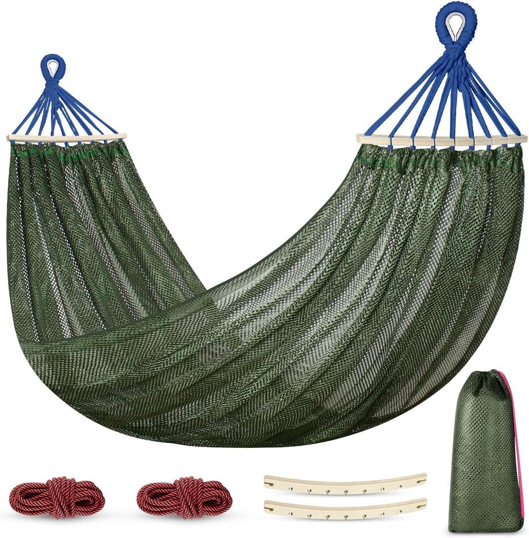 Outerman Camping Hammocks 290 * 150cm(Max 550lb),Breathable Soft Nylon Hammocks with Balance Beam Sturdy Metal Knot Tree Ropes and Travel Bag, Perfect for Outdoor/Indoor Patio Backyard etc.