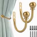 Sumnacon Set of 2 Decorative Curtain Holdbacks, Wall Mounted Aluminum Alloy Window Drapery Tiebacks for Bedroom, Livingroom Office Come with Screws, Gold