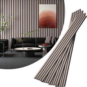 VallisCo 4-Piece Wood Slat Acoustic Panels for Stylish Interior Decor & Noise Reduction - 94.5" x 7.9" 3D Solid Wood Wall Panels for Ceiling and Wall, Covers 20.66 Sq Ft, Walnut