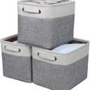 Kntiwiwo Foldable Storage Bin Collapsible Basket 12" x 10" x 9.5" Cube Storage Organizer Bins with Dual Carry Handles for Home Closet Shelves Drawers Organizer, Set of 3, Grey