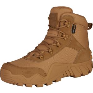 FREE SOLDIER Men's Waterproof Hiking Military Boots (10 Wide, Mid Brown)