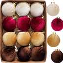 12 Pcs Velvet Christmas Ornaments Balls, 3.15 inch Velvet Christmas Tree Balls, Neutral Shatterproof Hanging Xmas Ornaments for Christmas Tree,Family, Holiday, Party Decoration, Red Coffee