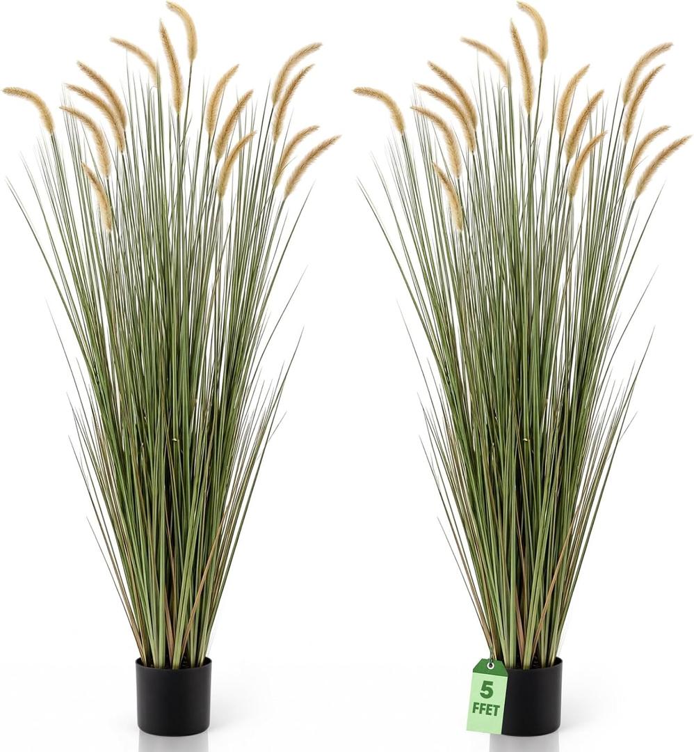 Jexine 2 Pieces Faux Plants Outdoor 5 ft Tall Artificial Grass Plant Potted Artificial Setaria Grass Faux Greenery Floor Plants for Housewarming Gift House Garden Lobby Outdoor (Yellow)