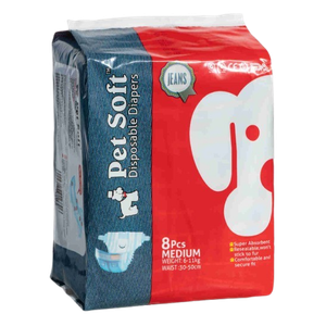 Pet Soft  Disposable Diapers for Female Dogs, Jeans Design, 8 Pcs/ Pack  (3 pack, 24 Pcs) (Medium)