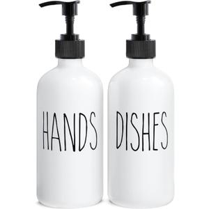MOMEEMO Soap Dispenser Set 2 Pack, Contains Dish and Hand Soap Dispenser. (White)