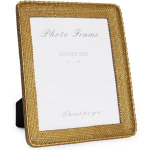 Cuspin 8x10 Picture Frame Gold, Vintage Gold Frames Rattan Textured Hand-Crafted Resin Photo Frame with Glass Front for Tabletop Display & Wall Display, Retro Design Home Decor