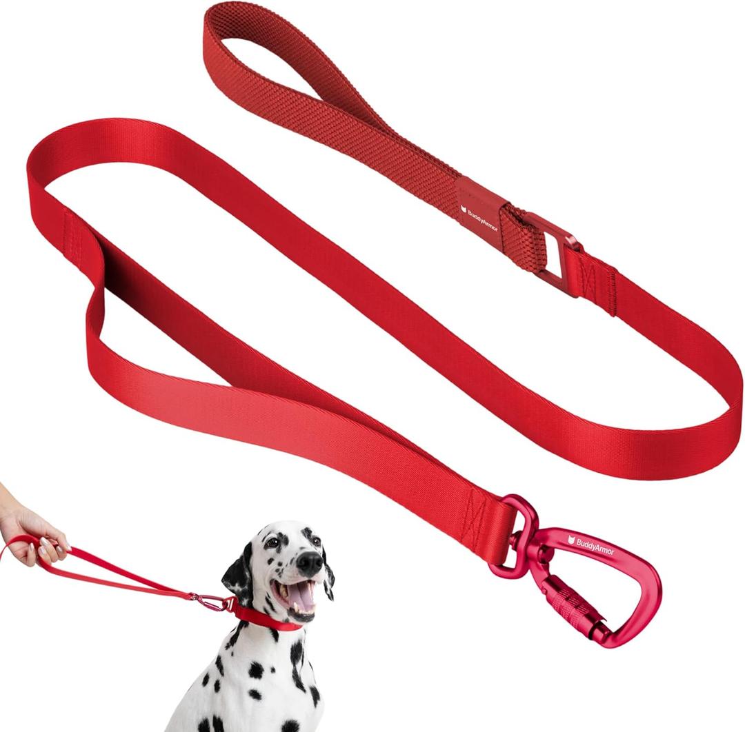 Nylon Dog Leash Heavy Duty Lightweight w/Traffic Handle and Elastic Two Handles, Carabiner Clip Lock Durable Dog Training Leash Walking Lead for Medium Large Dogs (Vivid Red, L)