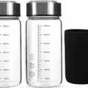12Oz Small Glass Water Bottle with Lid and Sleeve,0.15in/3.8mm Thick Glass Shaker Bottles for Protein Mixes,Juicing,Smoothies,Infused Water,Beverage,Reusable Juice Bottles (2 Pieces)