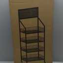 4 Tier Supermaket Snack Rack Display Stand, Free-Standing Black Retail Display Shelves with 12 Hooks & 4 Wheels, Large Metal Snack Shelf for Store Business