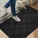 hicorfe Indoor Door Mat,32"x20" Non Slip Absorbent Door Mat Indoor Entrance,TPR Backing Dirt Trap Entryway Rug,Washable Low-Profile Stylish Welcome Mat for Hallway,Front Back Door,Kitchen(Black)
