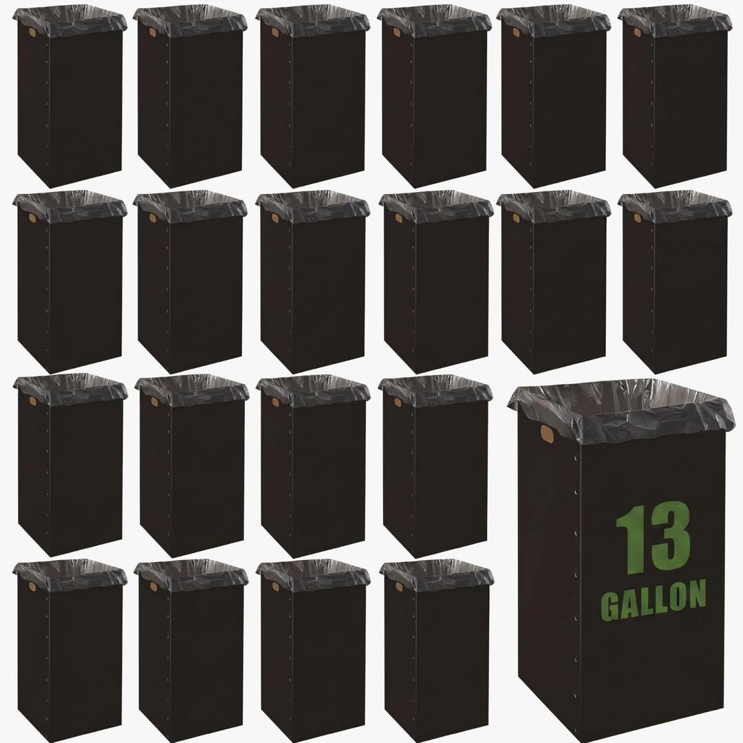 Nosiny 20 Pcs 30 Gallon Disposable and Reusable Corrugated Cardboard Trash Cans for Events, Recycling Bins Bulk with Trash Bags, Cardboard Garbage Boxes for Parties 16 x 16 x 30 (Black)