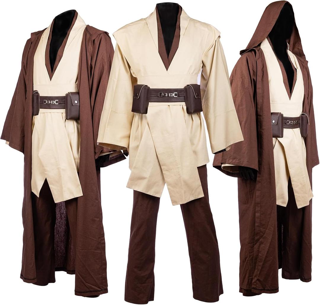 Men's Costume Robe Adult Male Tunic Costume Hooded Uniform Full Set Halloween Cosplay Cloak (X-Large)