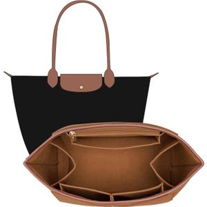 Felt Purse Organizer Insert for Longchamp Le Pliage M Bag Handbag Leather edge Longchamp Organizer Insert (Brown, Medium)