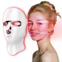 Yahi Red Light Photon Facial & Neck Mask with Remote Control, 7 Custom Modes with Infrared, Portable & Rechargeable with Timer for Home Use, 175 HighDensity Light Beads, White