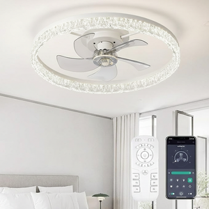 Ceiling Fans with Lights, 24 Inch Ceiling Fan with Light and Remote, Low Profile Reversible Fandelier Ceiling Fan, Dimmable LED, Flush Mount, Low Noise DC Motor, for Bedroom, Kitchen, Office