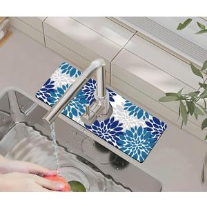 Kitchen Sink Splash Guard Faucet Mat -1 PC Super Absorbent Fast Drying Mat Sink Gadgets-Splash Guard Behind Faucet Drip Catcher for Kitchen, Bathroom,Sink Mat, Dish Drying Mat, Bathroom(15" X 5.5" ) (Petals)