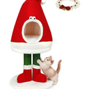 Dansydaisy 36.6 Inch Christmas Cat Tower with Cat Scratching Post and Red House Scratcher Tall Tree Tower Nature Sisal Christmas Hat Scratcher Activity Center Play Condo for Indoor