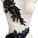 1 Pair Handmade Beaded Crystal Patches Bodice Lace DIY Applique Patches Accessory for Dress Clothes 35X12cm (Black)