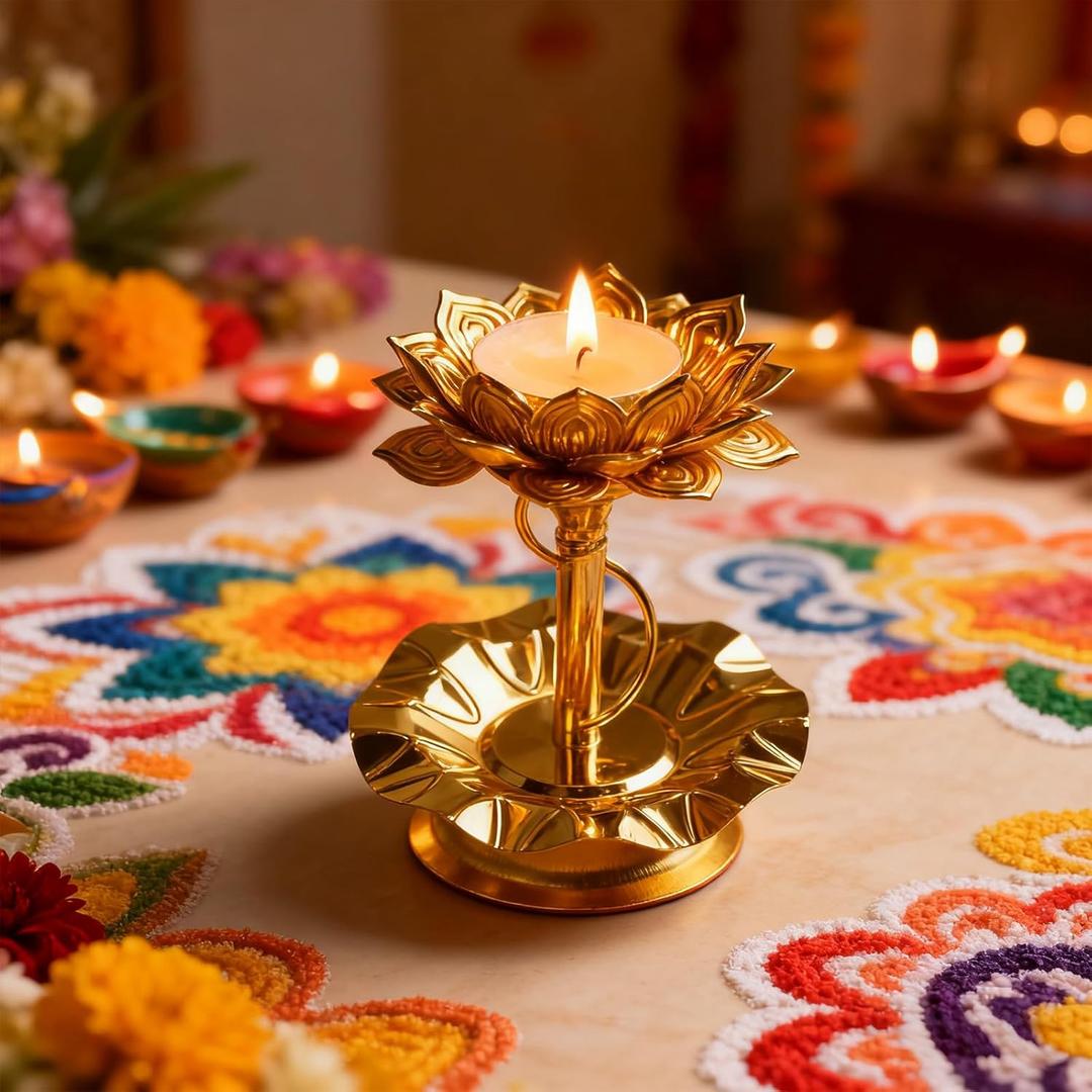 Lotus Candle Holder, Gold Tealight Votive Diya for Diwali Table Decor, Diwali Decorations for Home, Return Gift for Friends