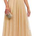 Women's Formal Dresses Long Evening Gowns Tulle V Neck Sleeveless Sparkly Sequin Cocktail Party Wedding Guest Dress, Medium 