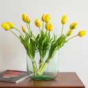 DUYONE 15pcs Artificial Tulips Flowers, Soft Touch Latex Bouquet, Fake Tulips for Office Wedding Party Home Kitchen Garden Decoration (15pcs Yellow (No Vase))