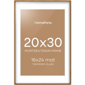 Homeforia 20 x 30 Natural Wood Frame, Mortise & Tenon Light Oak 20x30 Picture Frames with Mat 16x24 for Wall, 30 x 20 Solid Wooden Frame Matted to 16 x 24 inch Photo, Tempered Glass, Wall Kit, Set of 1