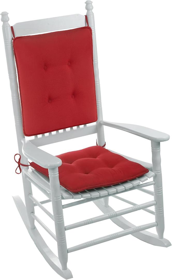 Klear Vu Porch Rocking Chair Cushion Set for Indoor and Outdoor Use, Assembled in The USA, Easy to Clean Stylish Seat and Back Pads with Fabric Ties, 20" x 17" x 2", Solid Red