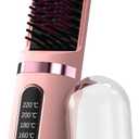 Cordless Hair Straightener Brush, Portable Straightening Brush for Women, Mini Negative Ion Hot Comb for Travel, 30Mins Auto-Off, USB Rechargeable, Fast Heating 4 Temperature Settings (Pink)