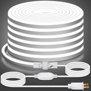 Cool White Neon Rope Lights, Flexible 120V LED Light Strip, SMD2835 120LEDs/M Outdoor Waterproof Plug & Play Neon Lighting with 2M UL Plug for Home Building Commercial Decor, 30M/98.4Ft