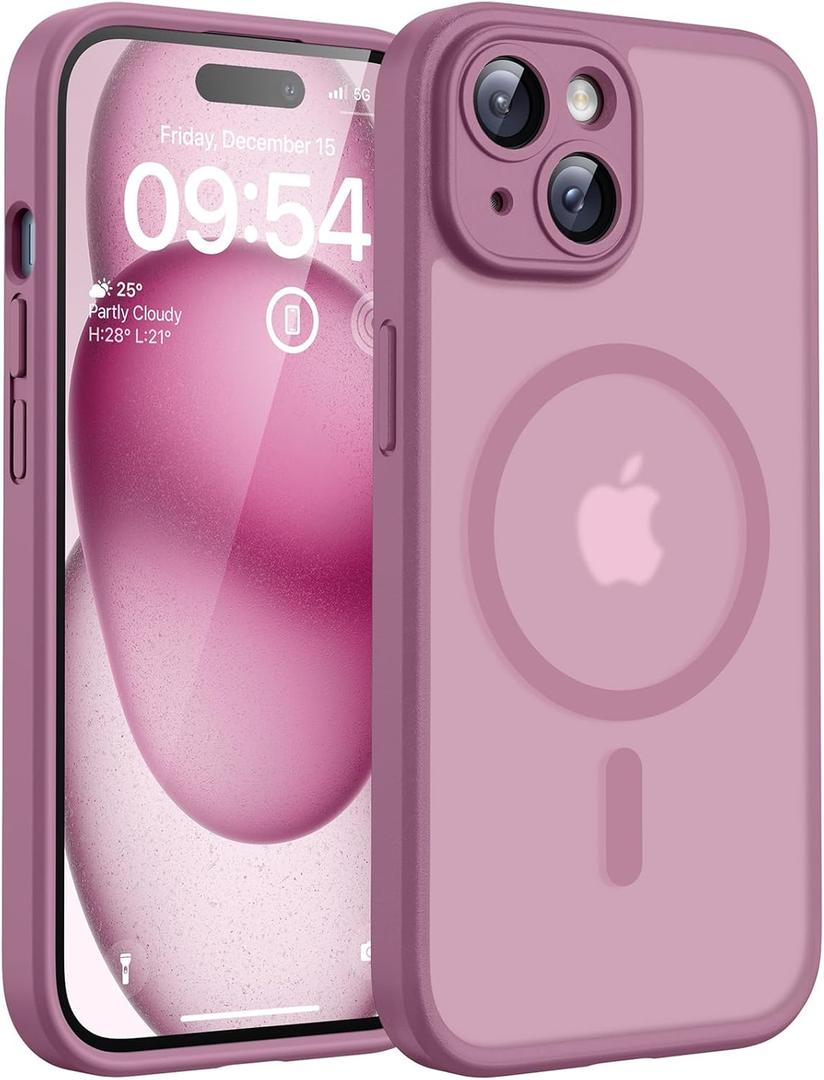 TOCOL Magnetic for iPhone 15 Case, Upgraded Full Camera Protection, Compatible with Magsafe, 15FT Drop Protection, Translucent Matte Back Phone Cover 6.1 inchLilac Purple