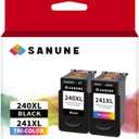 Remanufactured Ink Cartridge Replacement for Canon 240XL 241XL Combo Pack for MG3620 MG3600 MG3520 MG3222 TS5120 MX472 MX452 MX532 Canon Printer Ink 240 241 (1 Black, 1 Tri-Color)