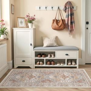 Restydon Runner Rug 2x6, Ultra-Thin Entryway Rug Non Slip Washable Rugs for Laundry Room, Runners for Hallways, Vintage Soft Rugs for Living Room, Kitchen, Bedroom(Orange,2'x6')