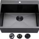 VCCUCINE 25 Inch Black Drop in Kitchen Sink,25x22 Inch Gunmetal Black Single Bowl Stainless Steel Basin Topmount Kitchen Sink,16 Gauge Metal Laundry Sink Black Small Kitchen Sink