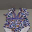 Women Ruffle High Waisted Swimsuit Two Piece Tropical Print Swimsuit Push Up Bathing Suit, M