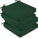 downluxe Waterproof Outdoor Chair Cushions Set of 4, 19" x 19" x 3" Patio Chair Cushion with Non-Slip Ties & Handle, Square Outdoor Cushion for Patio Furniture with Removable Cover, Forest Green