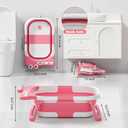 Collapsible Baby Bathtub for Newborn, Foldable Baby Bath Tub with Thermometer & Soft Floating Cushion & Drain Hole, Portable Travel Infant Bath Tubs for Newborns to Toddler 0-36 Months Girl, Pink