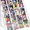 2 Pack Upgraded 5 Tier Acrylic Card Display Stand, Clear Display for Greeting Cards, Sports Cards, Postcards, Stickers & Brochures, Easy Snap-On, Increased Height & Thickness for Better Presentation