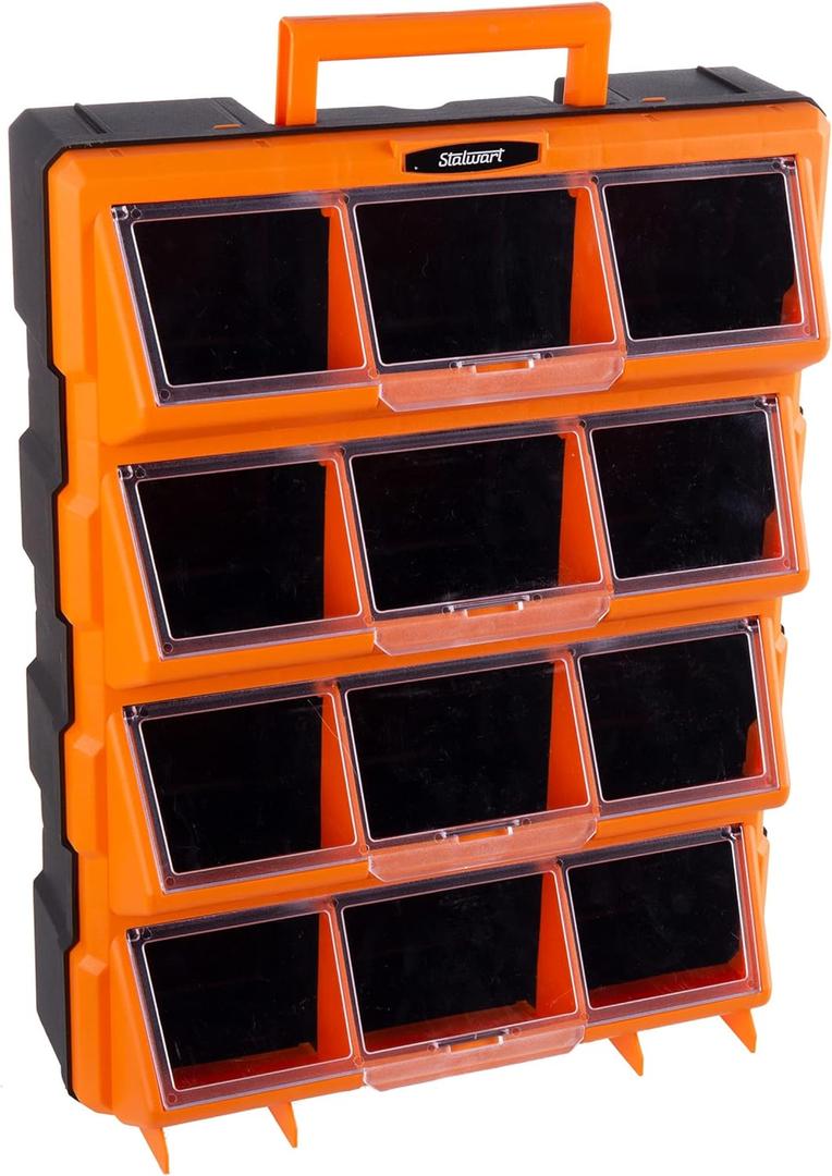 Plastic Storage Drawers - 12-Bin Screw Organizer - Craft Cabinet for Hardware, Crafting Supplies, or Toys - Garage Organization by Stalwart (Black)