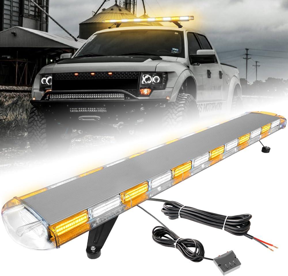 ASPL 53 inch 260 LED Low Profile Rooftop Strobe Lights Bar High Intensity Emergency Warning Flashing Beacon Snow Plow Light Traffic Advisor Car Hazard Construction Roof Lights Bars (Amber/White)