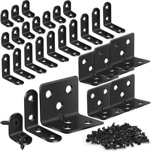 MAPVOLUT 25Pcs L Brackets for Shelves, 3 Sizes Angle Corner Braces Metal L Bracket Heavy Duty for Wood, Sturdy and Rustproof for Repairing Furniture with 82Pcs Screws Mounting Bracket Easily Black