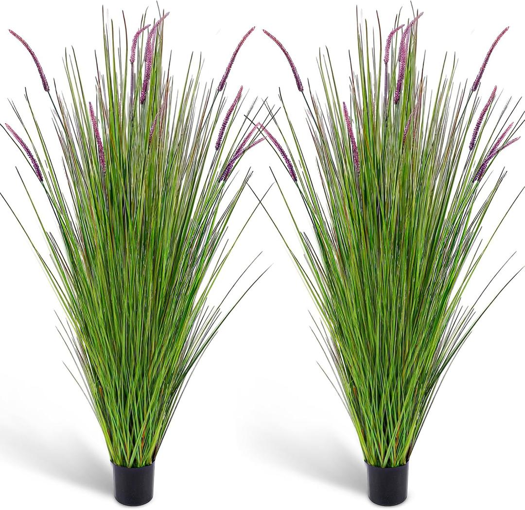 Thiccywoov 2 Pack Artificial Grass Plants, 5ft Tall Fake Lavender Plants Grass Indoor Outdoor in Pot, UV Resistant Fake Tall Greenery Lavender for Front Porch, Patio, Balcony Home House Decor