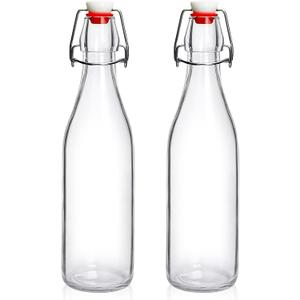 2 Pack Swing Top Glass Bottles 16oz, Flip Top Glass Bottle with Airtight Lid for Fermentation, Kombucha, Mead, Vanilla Extract, Coquito, Vinegar, Beer, Kefir, Soda, Juice, Oil for Home Brewing