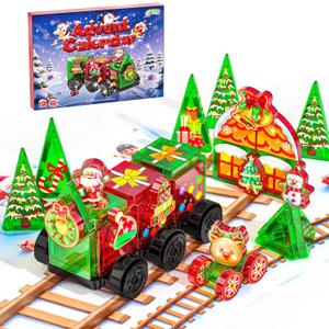 Magnetic Tiles Advent Calendar 2025 for Kids - 45PCS Christmas Countdown Calendar with Santa Claus & Reindeer, STEM Building Toys for Kids, Educational Christmas Gift for Boys & Girls