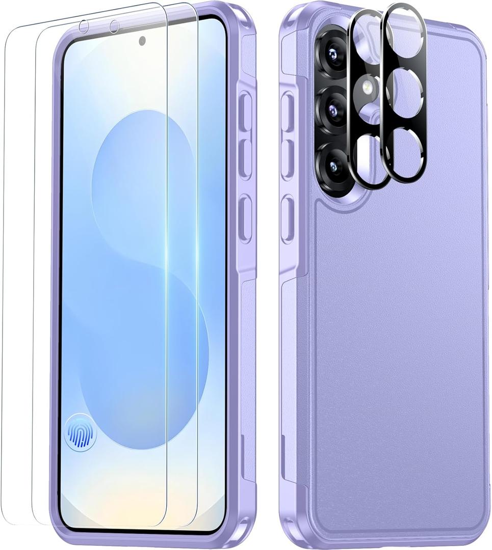 SPIDERCASE Designed for Samsung Galaxy S25 Plus Case, [10 FT Military Grade Drop Protection],2 Pack [Tempered Glass Screen Protector+Camera Lens Protector] Heavy Duty Shockproof Case,Light Purple