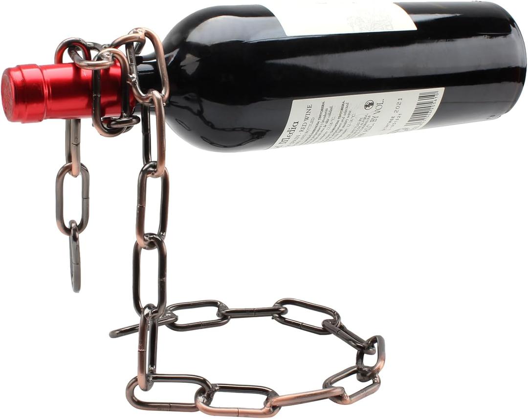 TBWHL Novelty Magic Wine Bottle Holder Floating Steel Link Chain Wine Bottle Rack/Holder - Holds Bottles in The Air, Unique Levitating Wine Bottle Stand for Home Bar, Kitchen, or Party DecoBrown