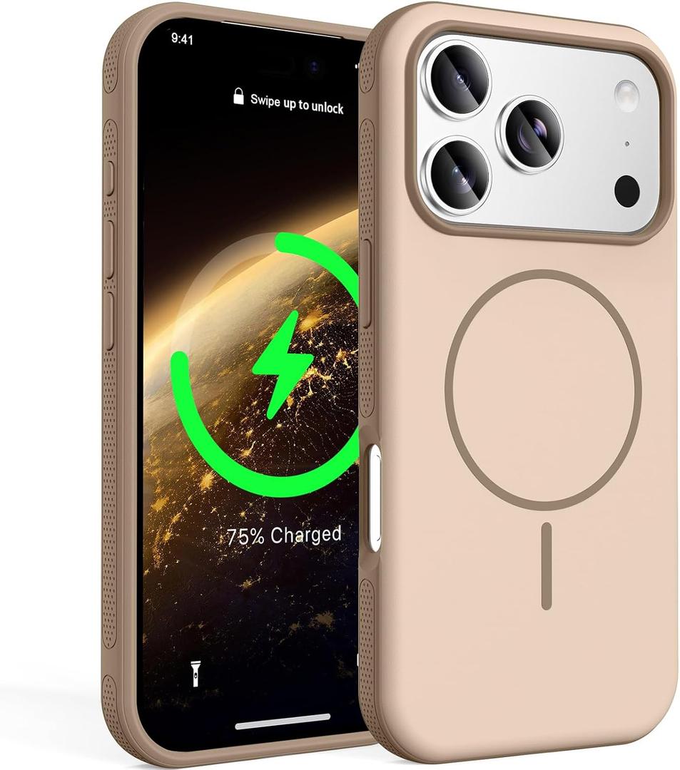 for iPhone 17 Pro Max Case, [Compatible with Mag-Safe] [Anti-Slip Edge Design] [Military Drop Protection] Heavy Duty Shockproof Hard Back Protective Phone Case - Beige