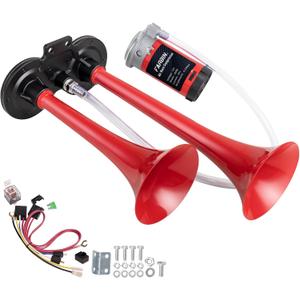 FARBIN Train Horn for Car Super Loud Air Horn 12V 150db Dual Trumpet Truck Horns Kit with Compressor and Button for Any Vehicles Cars Lorries Vans (Red)