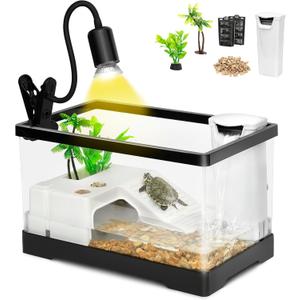 AZV XLarge Turtle Tank Kit,All in One Starter Aquarium,Indoor Red Eared Slider Enclosure for Small Tortoise,Fishes and Amphibians,Includes Filter,Filter Plates,Basking Platform,Plants,Lamp,Bulb,Stone
