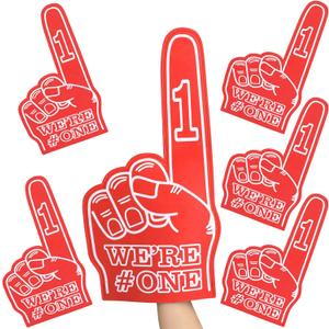 Giant Foam Finger 6 Pack We're Number 1 Foam Hand 18 Inch Football Baseball Fan Cheerleading for Sports Celebration Pom Poms Noise Maker for Sporting Events Games