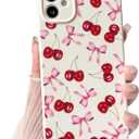 NITITOP Compatible with iPhone 11 Case Cute Cherry Bow Ribbon Design for Women Girls Soft TPU Fit Slim Stylish Full Camera Protection Phone Cover - White